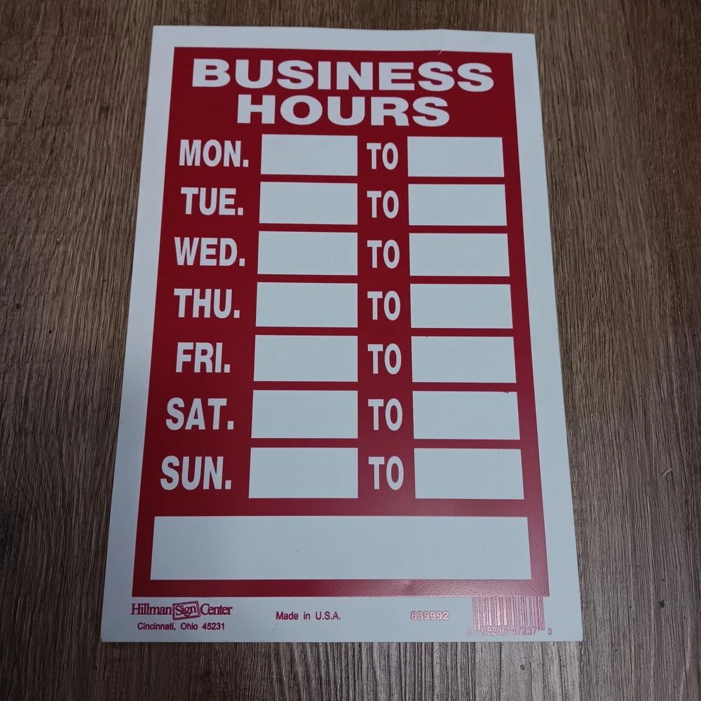 3...Business Hours Sign - Red and White